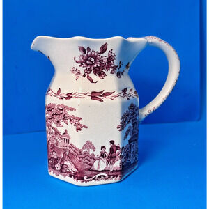 Antique Mason's Watteau Ironstone Pitcher Jug Red Transferware England 5"